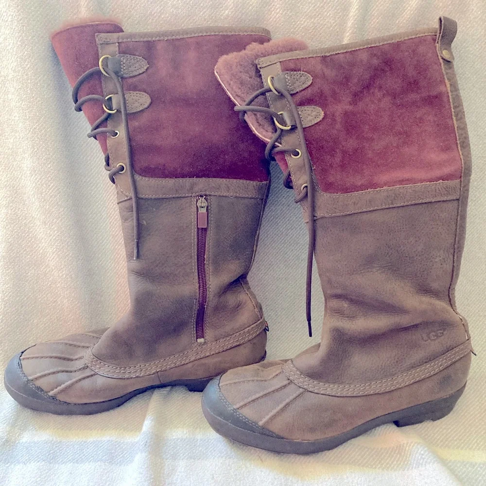 UGG Belcloud Duckboots Suede‎ Leather Sheepskin Purple Plum Waterproof US 9